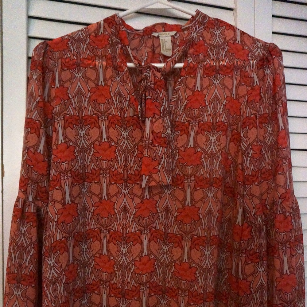 Forever 21 Coral Pink Polyester Blouse with Tie